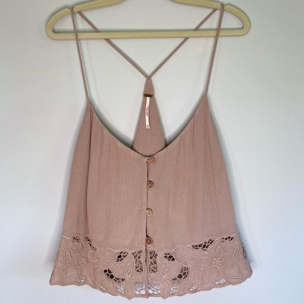 Free People Bohemian Spaghetti Strap Floral Embroidered Tank Top Med